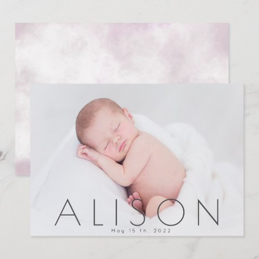 minimalistische scriptfoto bloedige geboorteaankon kaart (Voorkant / Achterkant)