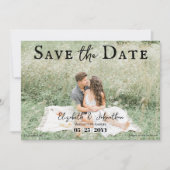 Minimalistische scriptfoto | Zwart Save The Date (Voorkant)