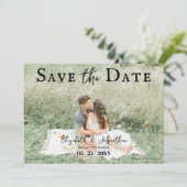 Minimalistische scriptfoto | Zwart Save The Date (Staand voorkant)