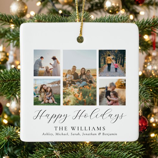 Minimalistische scriptie familie foto collage keramisch ornament
