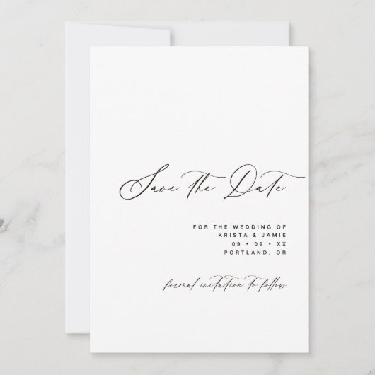 Minimalistische Scriptie Zwart & Wit Foto Bruiloft Save The Date (Voorkant)