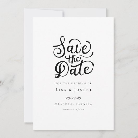 Minimalistische scriptie zwart-wit Save the Date (Voorkant)