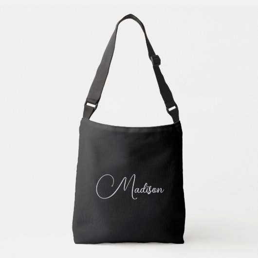 Minimalistische scriptnaam Custom Black Crossbody Tas (Voorkant)