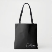 Minimalistische scriptnaam Custom Black Tote Bag (Voorkant)