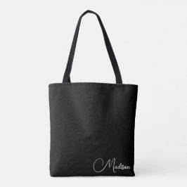 Minimalistische scriptnaam Custom Black Tote Bag