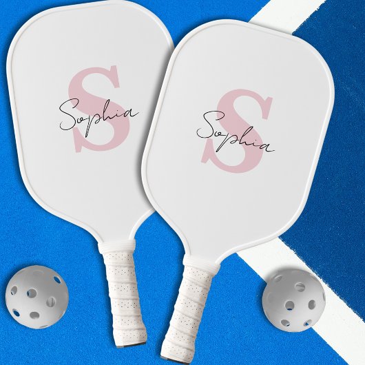 Minimalistische scriptnaam en roze initiaal monogr pickleball paddle