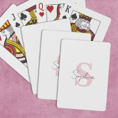 Minimalistische scriptnaam en roze monogram initia pokerkaarten