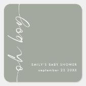 Minimalistische scriptnaam Oh Boy Sage Baby shower Vierkante Sticker (Voorkant)