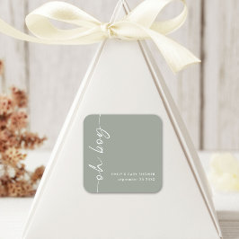 Minimalistische scriptnaam Oh Boy Sage Baby shower Vierkante Sticker