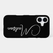 Minimalistische scriptnaam op zwart iPhone 16 hoesje (Achterkant horizontaal)