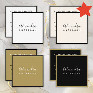 Minimalistische scriptnaam Zwarte Champagne Elegan Vierkante Visitekaartje