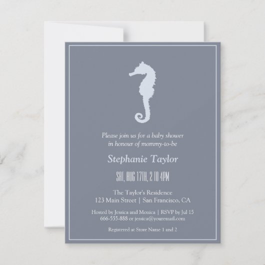 Minimalistische Seahorse Ocean Baby Shower Invitat Kaart (Voorkant)
