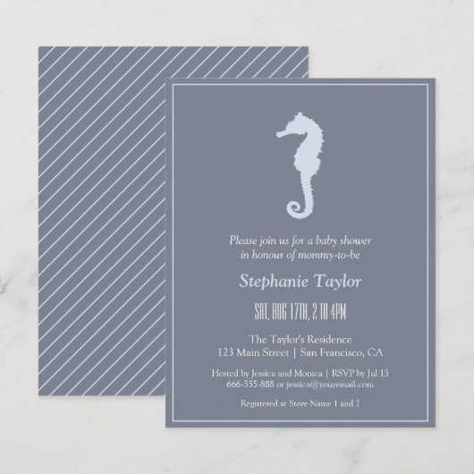 Minimalistische Seahorse Ocean Baby Shower Invitat Kaart (Voorkant / Achterkant)