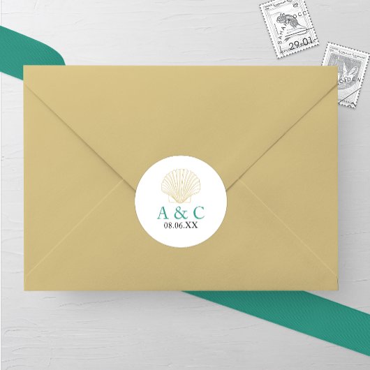 Minimalistische Seashell bruiloft Ronde Sticker