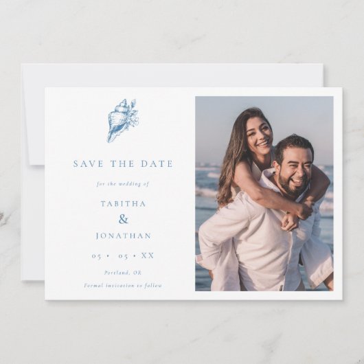 Minimalistische Seashell QR Code Foto strand bruil Save The Date (Voorkant)