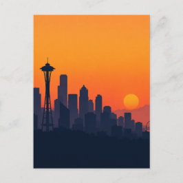 Minimalistische Seattle Silhouette bij Zonsonderga Briefkaart