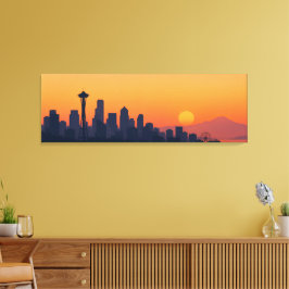 Minimalistische Seattle Silhouette bij Zonsonderga Canvas Afdruk