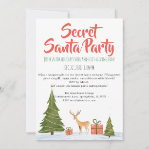 Minimalistische Secret Santa Kerstfeest Uitnodigin Kaart