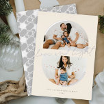 Minimalistische Semicircles Love & Light Hanukkah  Folie Feestdagenkaart<br><div class="desc">Deze unieke en stijlvolle vakantiekaart is voorzien van twee van uw favoriete foto's in een dubbele, bovenste en onderste halve sjabloon die is voorzien van gebogen minimalistische lijnen met een folie-ingedrukt en een modern handschrift met de stempel van de folie, met de groet, 'liefde en licht' in het midden van...</div>