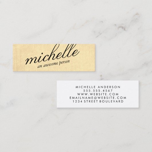 Minimalistische sepia textuur met cursieve tekst mini visitekaartje (Voorkant / Achterkant)