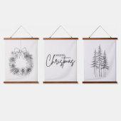 Minimalistische set van 3 kerst Prints Hangend Wandkleed (Driedubbel)