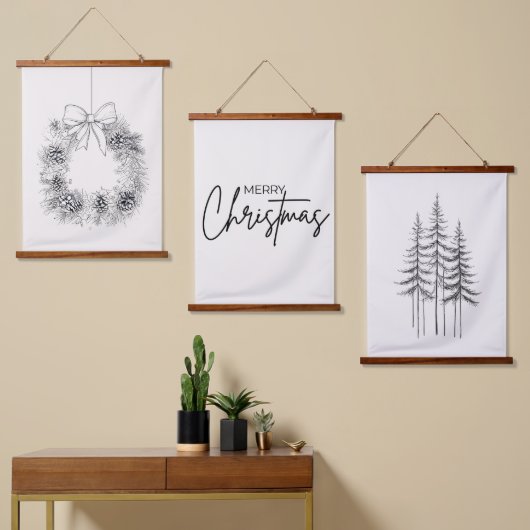 Minimalistische set van 3 kerst Prints Hangend Wandkleed (Asymmetrisch)