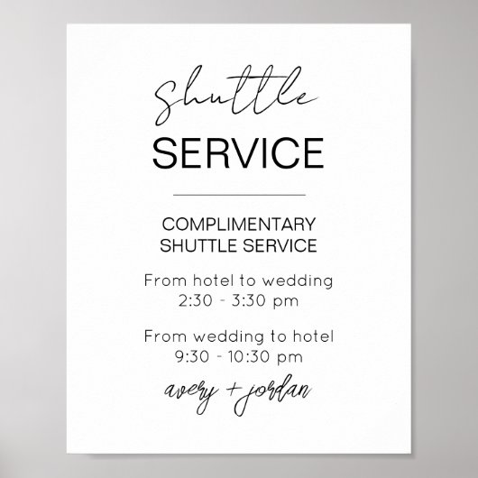 Minimalistische Shuttle Service Moderne bruiloft Poster (Voorkant)