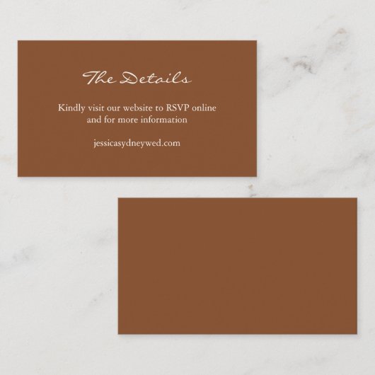 Minimalistische Sienna Brown Script Wedding Websit Informatiekaartje (Voorkant / Achterkant)