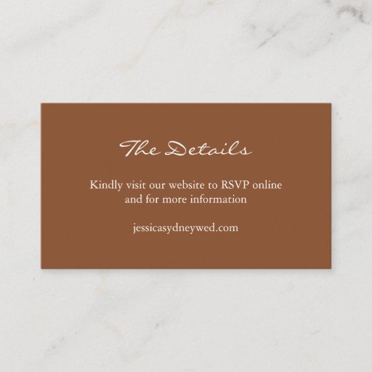 Minimalistische Sienna Brown Script Wedding Websit Informatiekaartje (Voorkant)