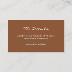 Minimalistische Sienna Brown Script Wedding Websit Informatiekaartje