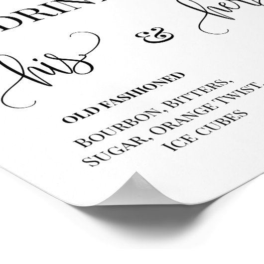 Minimalistische Signature Drinks Bruiloft Bord Voo Poster (Hoek)