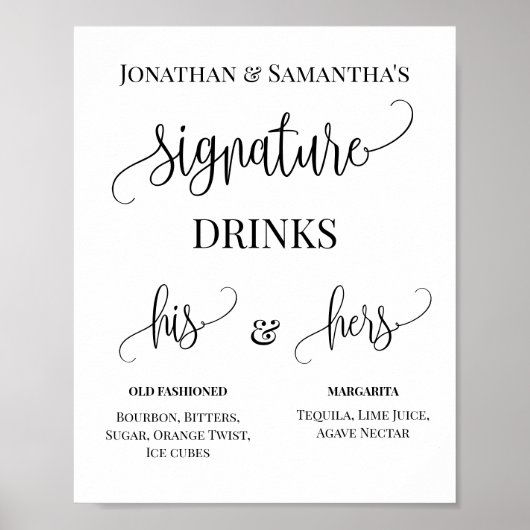 Minimalistische Signature Drinks Bruiloft Bord Voo Poster (Voorkant)