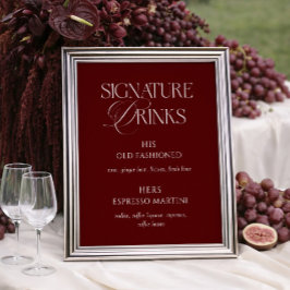 Minimalistische Signature Drinks voor een Burgundy Poster