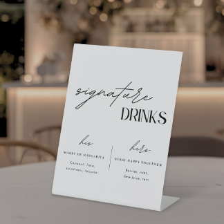 Minimalistische Signature Drinks voor uw Trouwdag Reclamebord Met Voetstuk