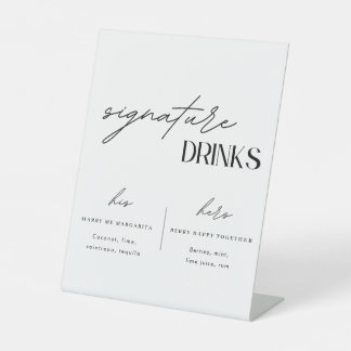 Minimalistische Signature Drinks voor uw Trouwdag Reclamebord Met Voetstuk