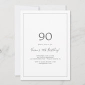 Minimalistische Silver 90th Birthday Party Invitat Kaart (Voorkant)