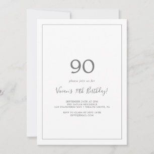 Minimalistische Silver 90th Birthday Party Invitat Kaart