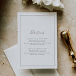 Minimalistische Silver Directions Enclosure Kaart<br><div class="desc">Deze minimalistische zilveren richtingkaart is perfect voor een eenvoudige bruiloft. Het moderne romantische ontwerp biedt klassieke zilvergrijze en witte typografie in combinatie met een robuuste, maar elegante kalligrafie met stijl met handschrift. in elke kleur. Houd het ontwerp eenvoudig en elegant, zoals het is, of personaliseer het door uw eigen grafiek...</div>