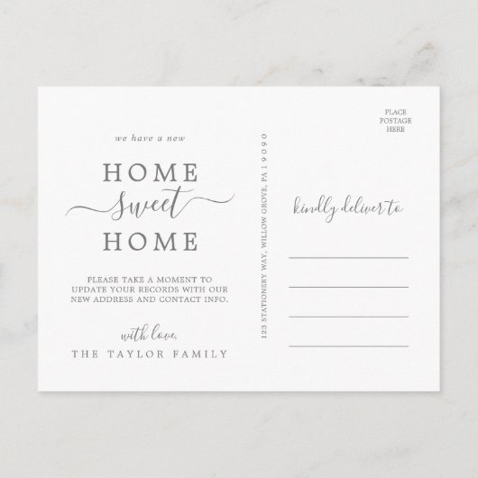 Minimalistische Silver Home Sweet Home Movement Aankondigingskaart (Achterkant)