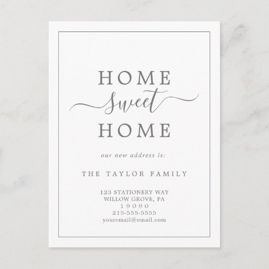 Minimalistische Silver Home Sweet Home Movement Aankondigingskaart (Voorkant)