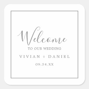 Minimalistische Silver Wedding Welcome Square Stic Vierkante Sticker