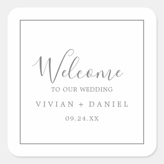 Minimalistische Silver Wedding Welcome Square Stic Vierkante Sticker (Voorkant)