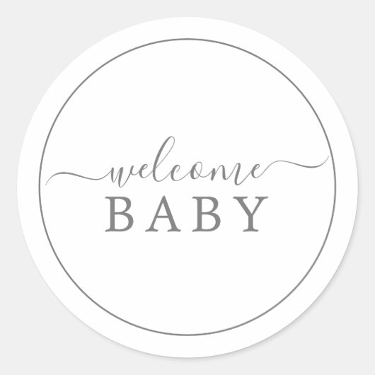 Minimalistische Silver Welcome Baby shower Sticker (Voorkant)