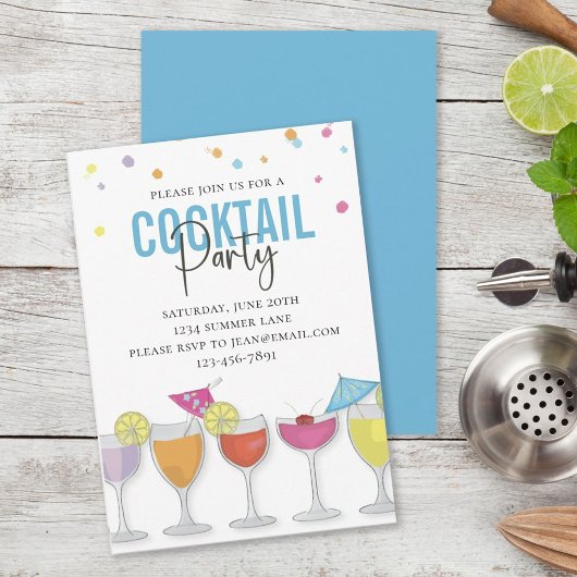 Minimalistische Simpele Cocktailparty Moderne Blau Kaart