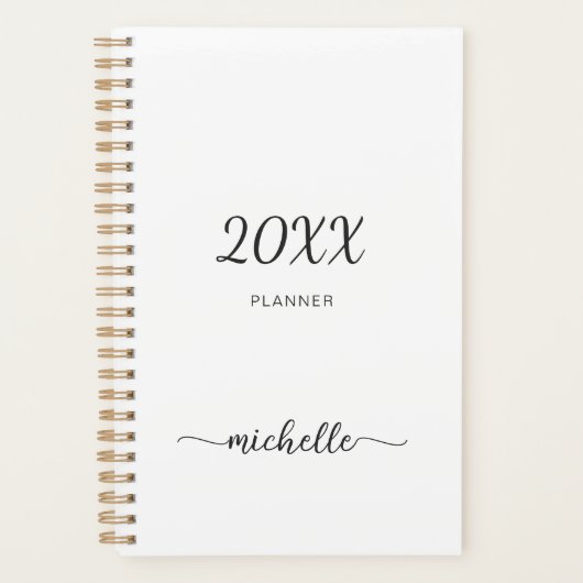 Minimalistische Simple White Monogram Name 2023 Pl Planner (Voorkant)