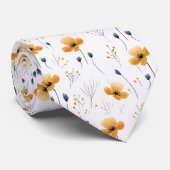 Minimalistische Sinaasappel en Blauwe Wildbloemen  Stropdas (Opgerold)