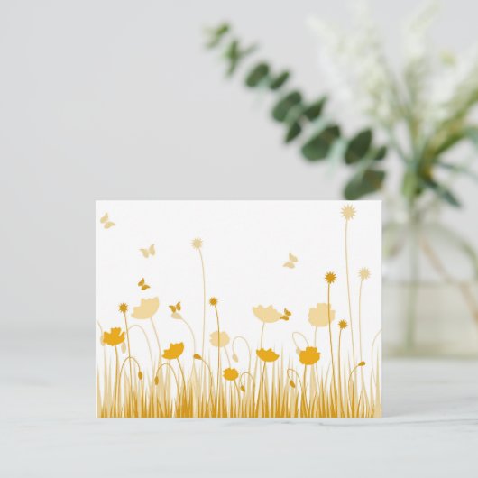 Minimalistische Sinaasappel en Witte Poppies Meado Briefkaart (Staand voorkant)