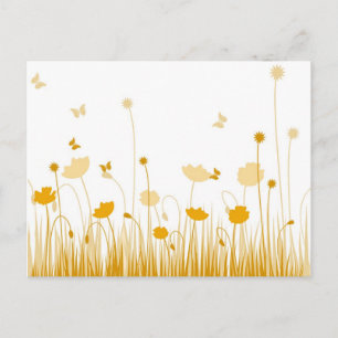Minimalistische Sinaasappel en Witte Poppies Meado Briefkaart