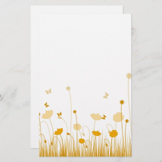 Minimalistische Sinaasappel en Witte Poppies Meado Briefpapier (Voorkant / Achterkant)