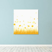 Minimalistische Sinaasappel en Witte Poppies Meado Canvas Afdruk (Insitu (Houten vloer))